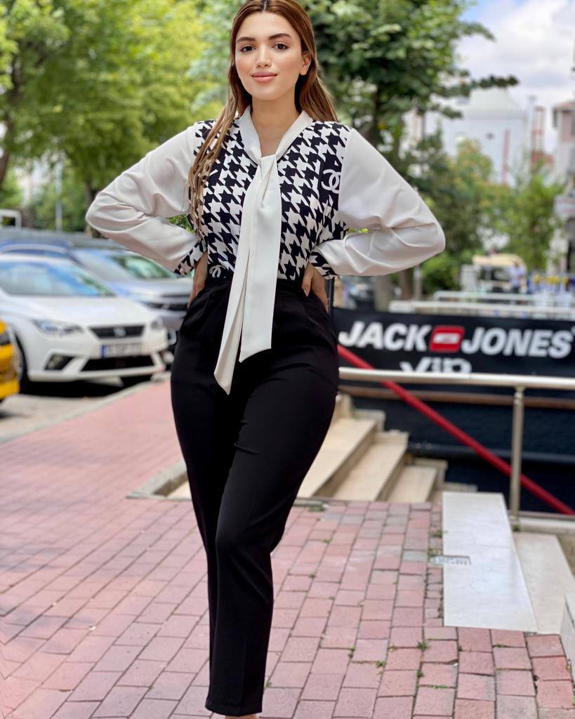 Tie-Neck Printed Chiffon Blouse