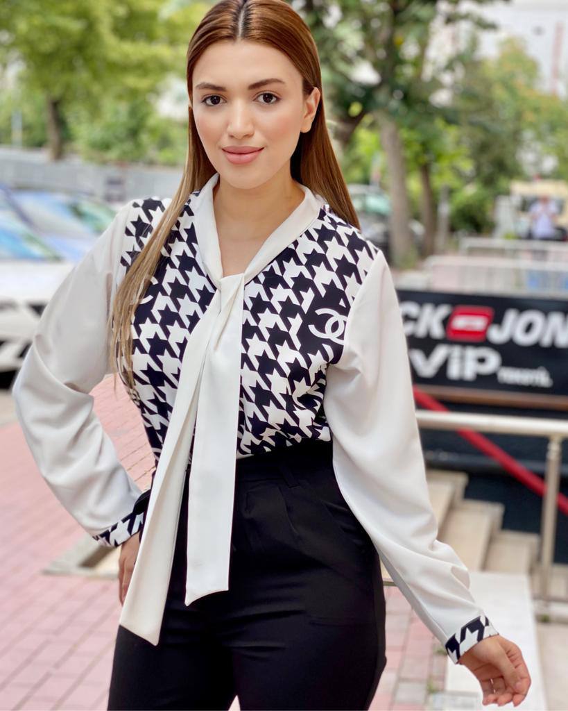 Tie-Neck Printed Chiffon Blouse
