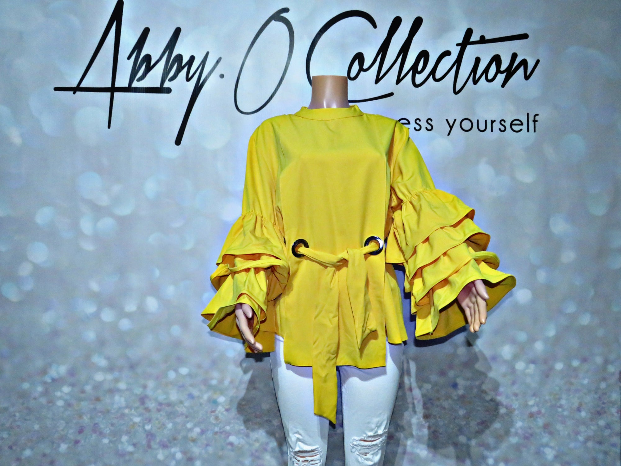 Asymmetrical Tie Front 3 Layers Bell Blouse (Yellow)