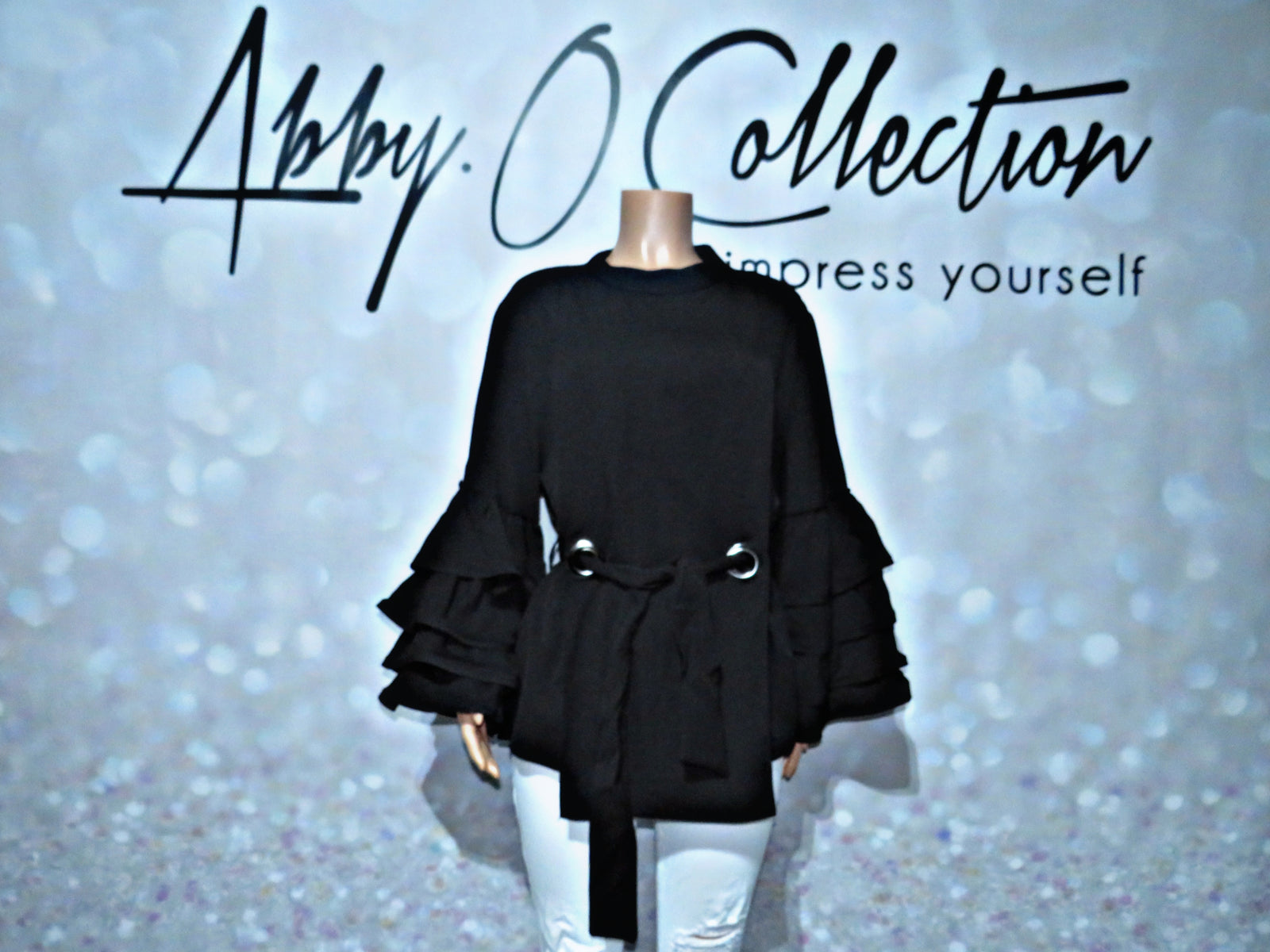 Asymmetrical Tie Front 3 Layers Bell Blouse  (Black)