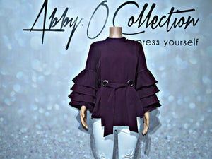 Asymmetrical Tie Front 3 Layers Bell Blouse (Purple)