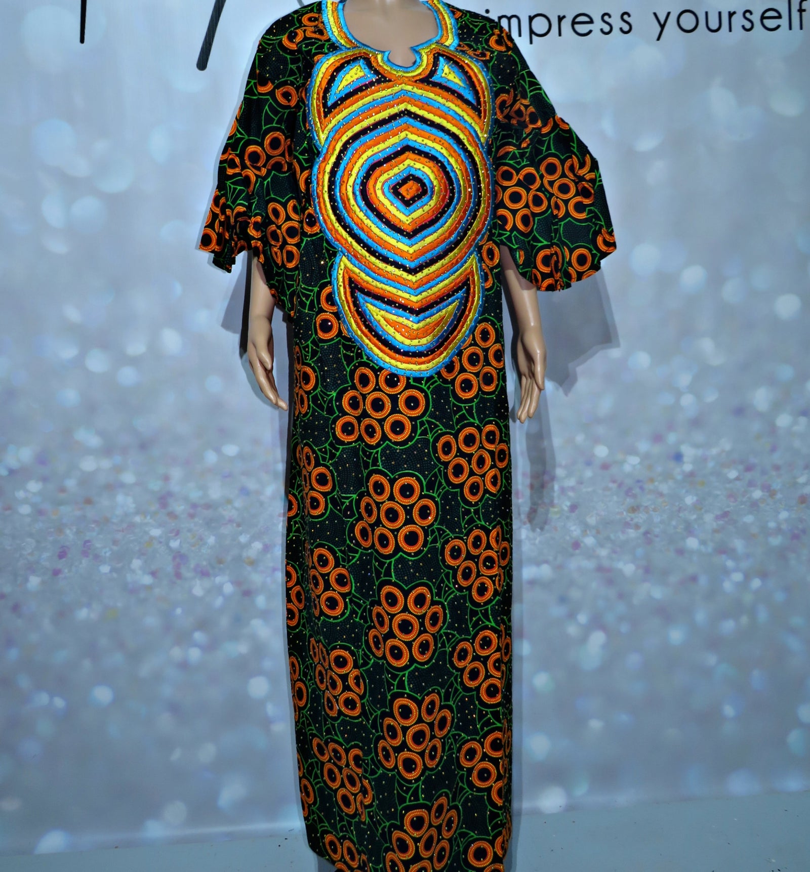 Fully Stoned Ankara Kaftan/Boubou Gown( Orange)