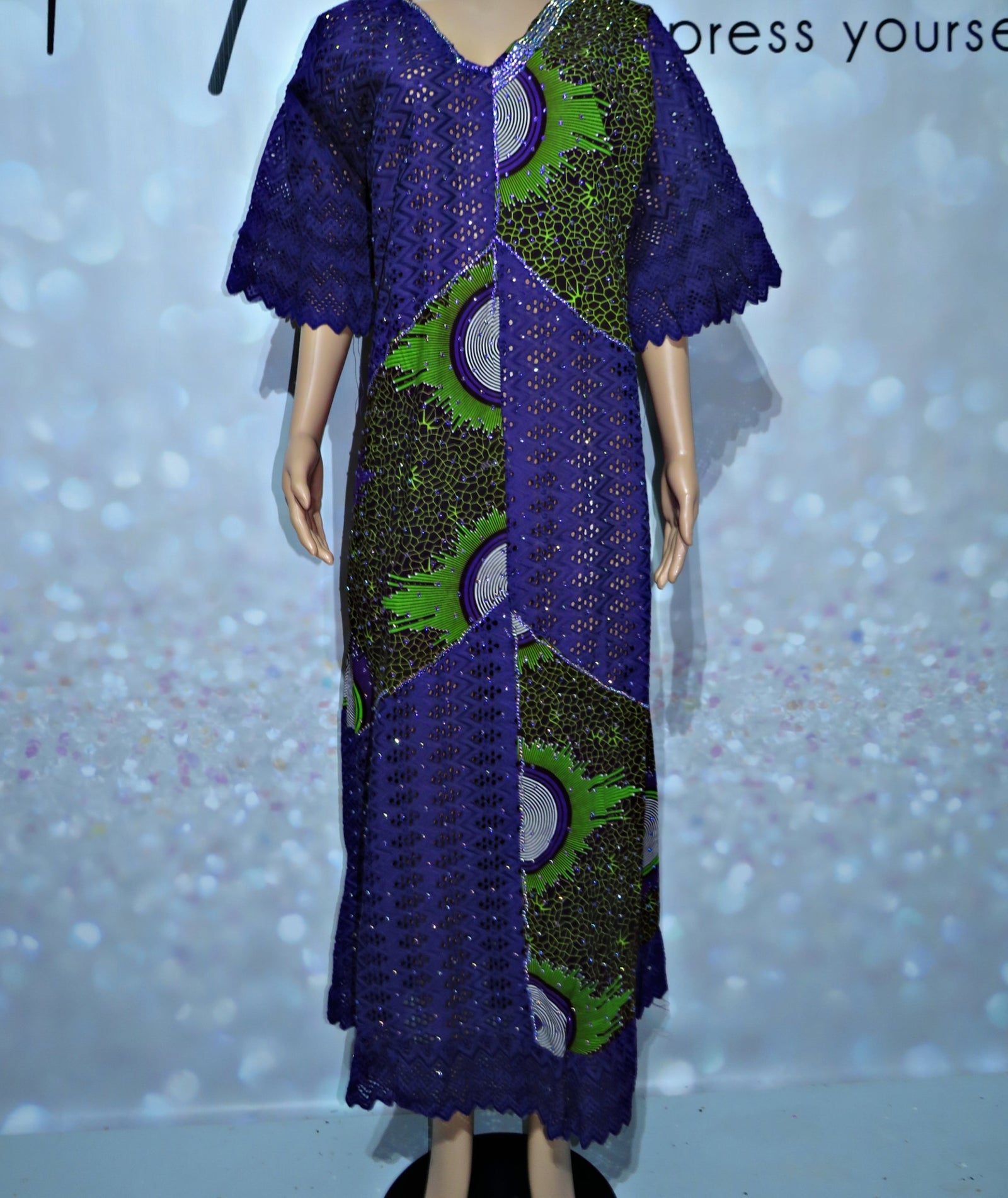 Fully Stoned Dry Lace Kaftan/Boubou Gown( Purple)