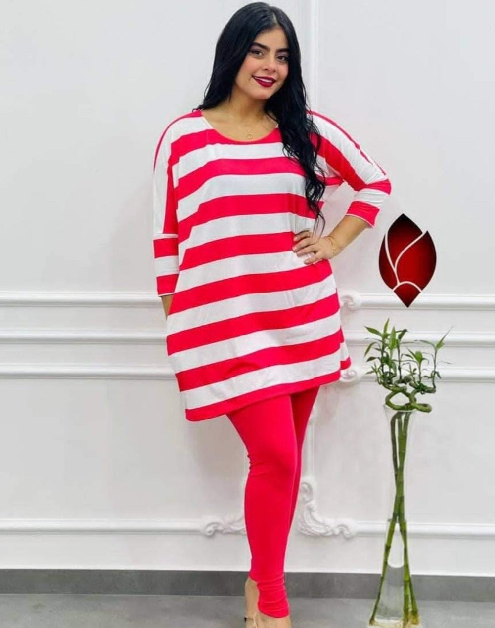 Stripes 2 Pc Legging Set (Red)