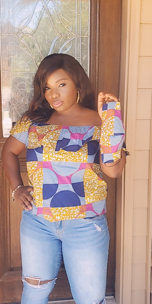 Bolaji Off Shoulder Blouse ( Pink/Blue)