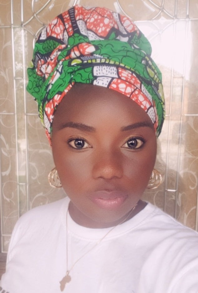 3-in-1 Ankara Print Head Tie Bonnet ( Green )