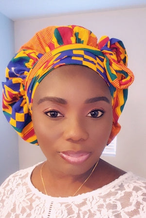3-in-1 Ankara Head Tie bonnet ( Kente)