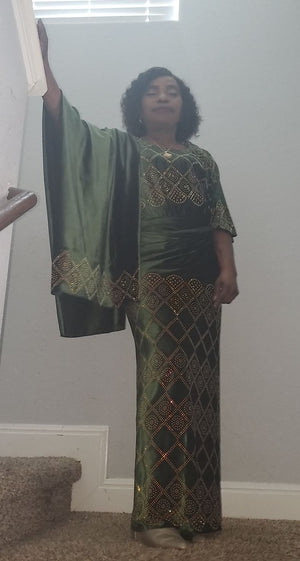 3 Pieces Elegant Italian Velvet Iro ( Wrapper)  and Top with Swarovski Stones (Green)