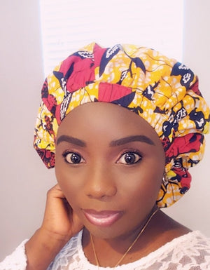 3-in-1 African  Head Tie  Bonnet (yellow/red/ black)
