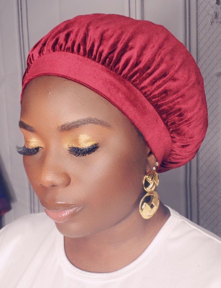 Velvet Adult Hair Bonnet ( Wine)