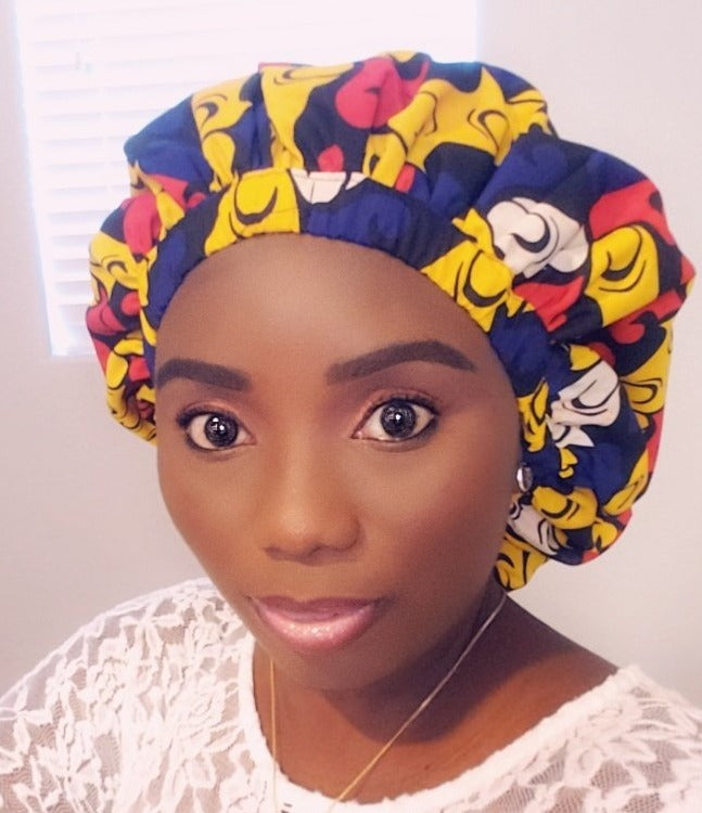 3-in-1 Ankara Head Tie bonnet ( blue/yellow/red)