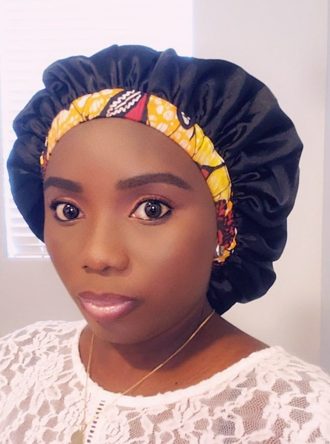 3-in-1 African  Head Tie  Bonnet (yellow/red/ black)