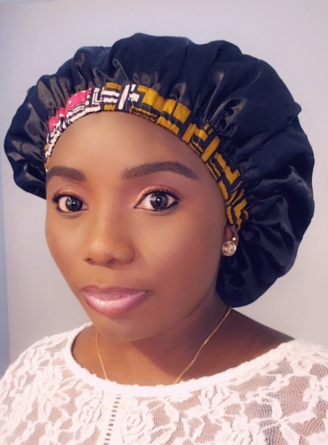 3-in-1 Ankara Head Tie bonnet ( brown/black/pink)