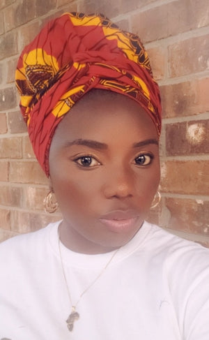 3-in-1 Ankara Print Head Tie Bonnet ( Red & Yellow )