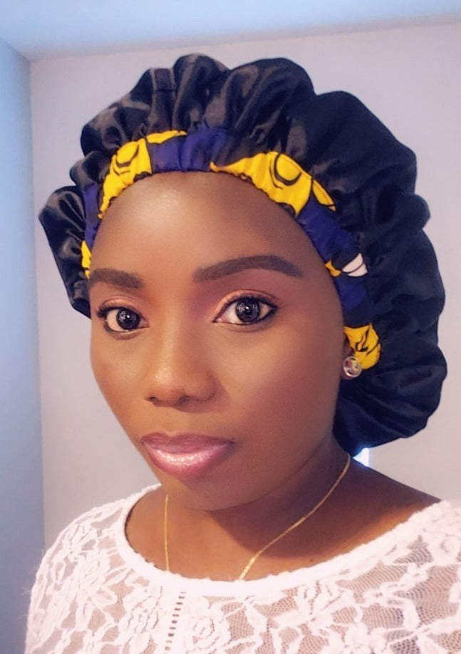 3-in-1 Ankara Head Tie bonnet ( blue/yellow/red)
