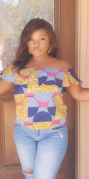 Bolaji Off Shoulder Blouse ( Pink/Blue)
