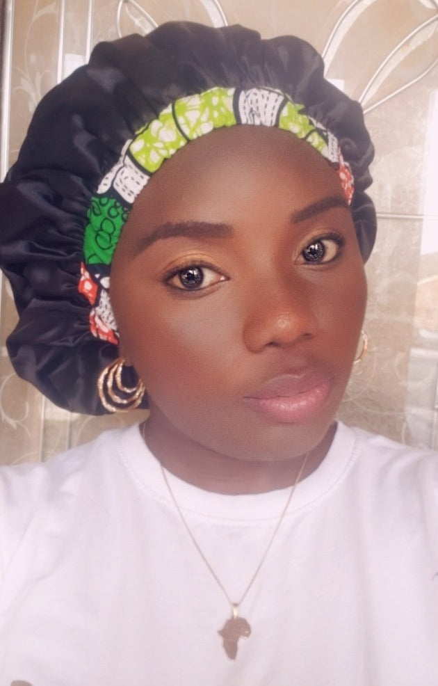 3-in-1 Ankara Print Head Tie Bonnet ( Green )