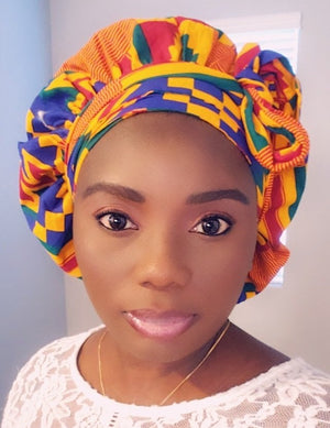 3-in-1 Ankara Head Tie bonnet ( Kente)