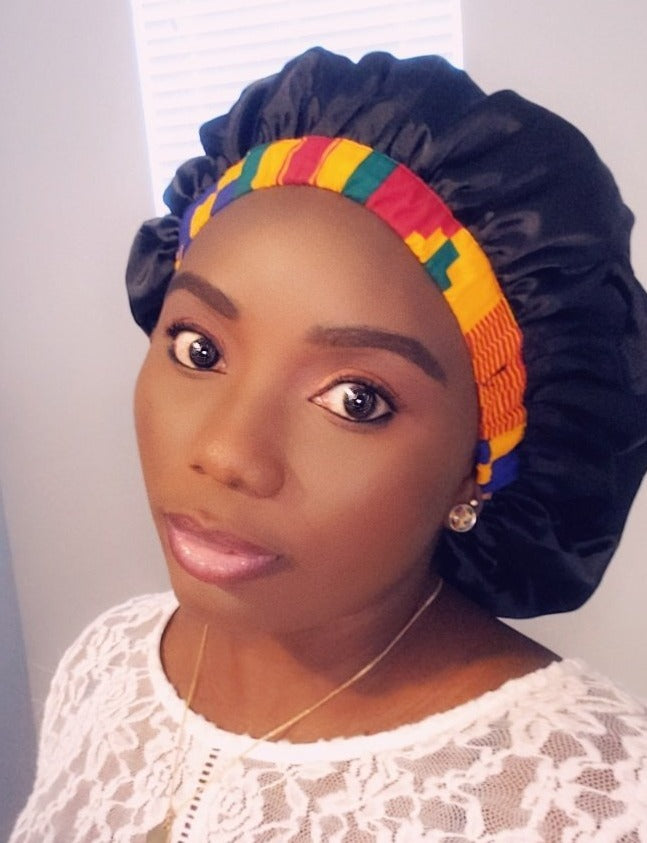 3-in-1 Ankara Head Tie bonnet ( Kente)