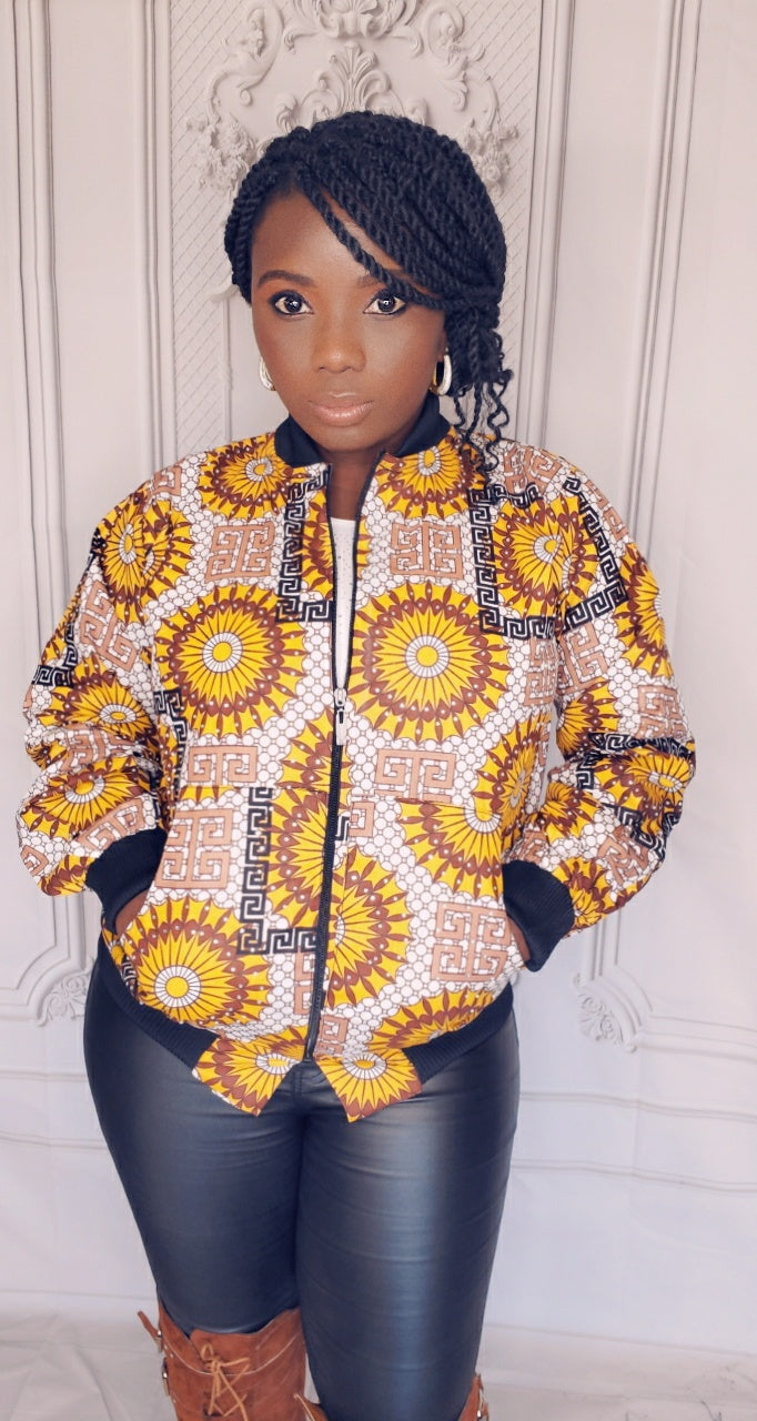 African Print Bomber Jacket (Yellow)