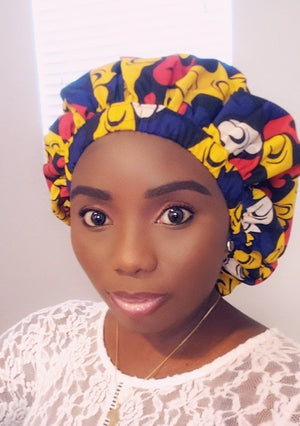 3-in-1 Ankara Head Tie bonnet ( blue/yellow/red)