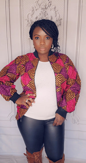 African Print Bomber Jacket (fuchsia)