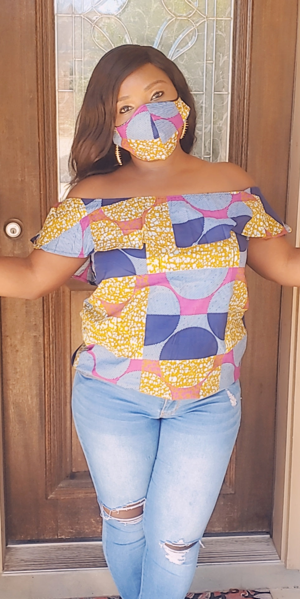 Bolaji Off Shoulder Blouse ( Pink/Blue)