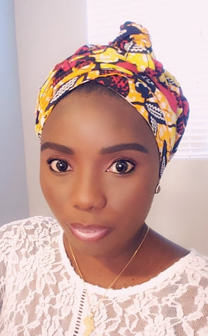 3-in-1 African  Head Tie  Bonnet (yellow/red/ black)