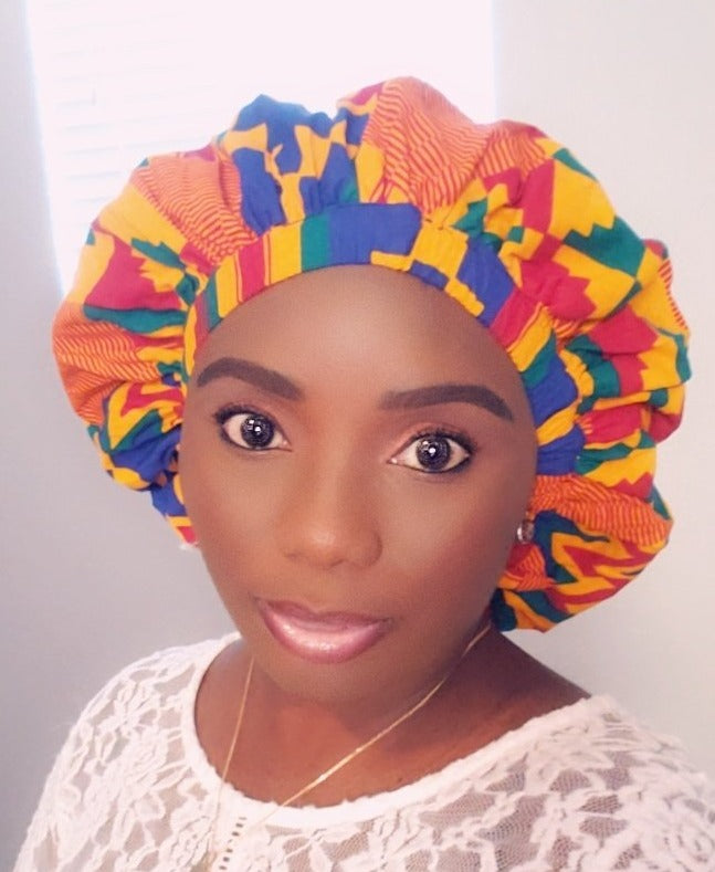 3-in-1 Ankara Head Tie bonnet ( Kente)