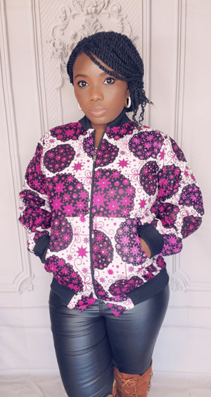 African Print Bomber Jacket (Purple)