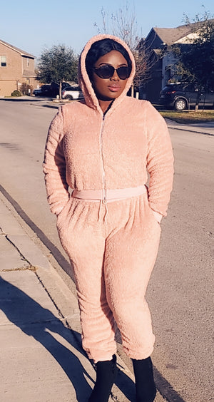 Pink Teddy Cropped Top & Jogger Lounge Set