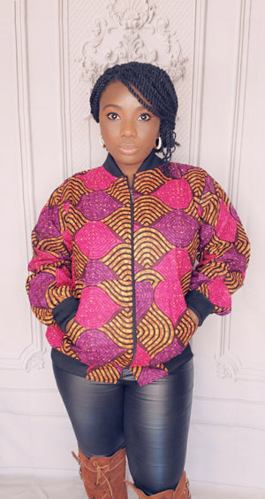 African Print Bomber Jacket (fuchsia)