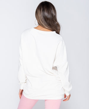 Coco Print Oversized Sweatshirt (White)