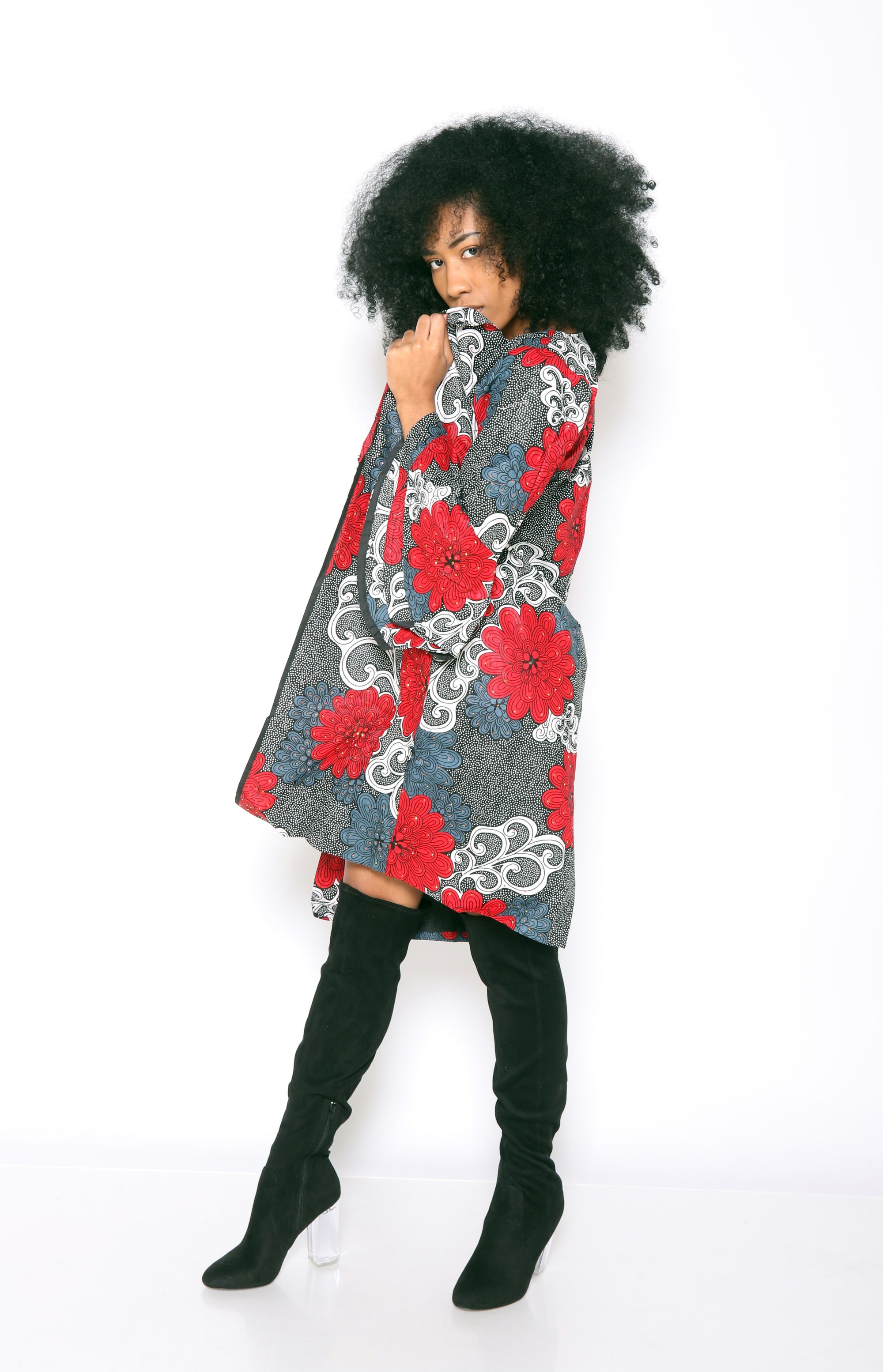 Lade Two Layer Flounce Sleeves Kimono (Red)