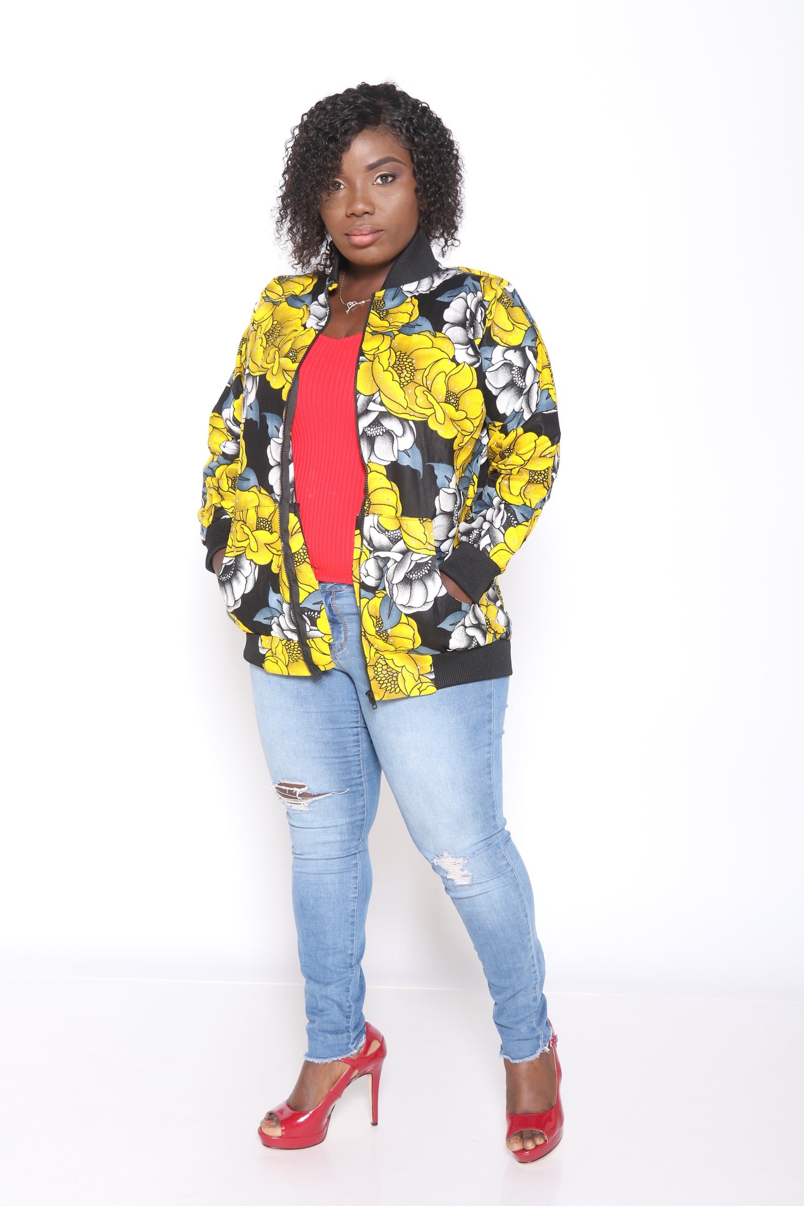 African Print Bomber Jacket (Yellow)