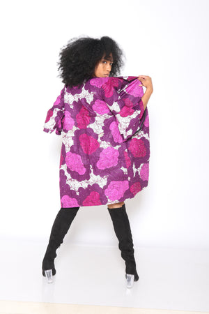 Lade Two Layer Flounce Sleeves Kimono ( Purple)