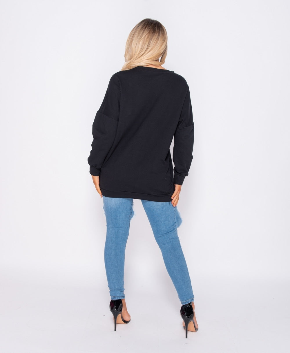 Coco Print Oversize Sweatshirt ( Black)