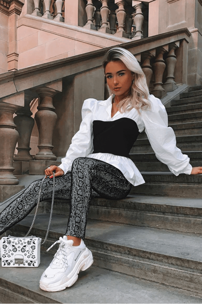 Corset Detail Puffed Sleeve Blouse