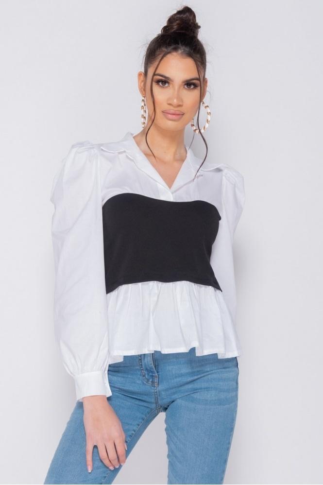 Corset Detail Puffed Sleeve Blouse