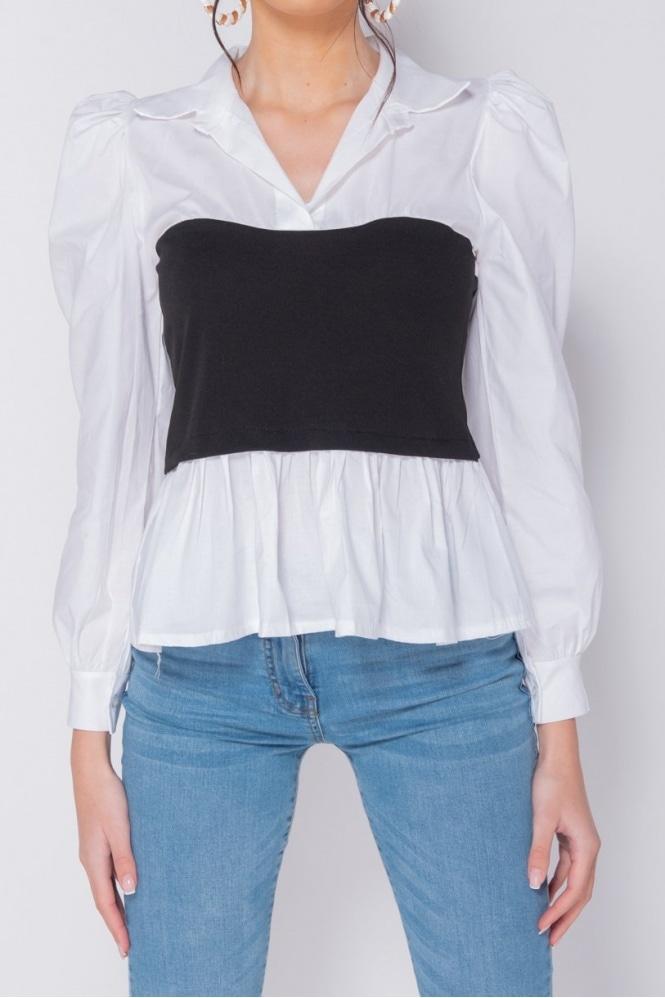 Corset Detail Puffed Sleeve Blouse