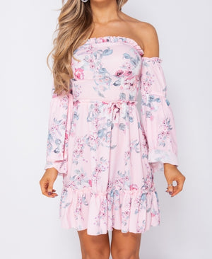 Floral Frill Detail Bardot Mini Dress