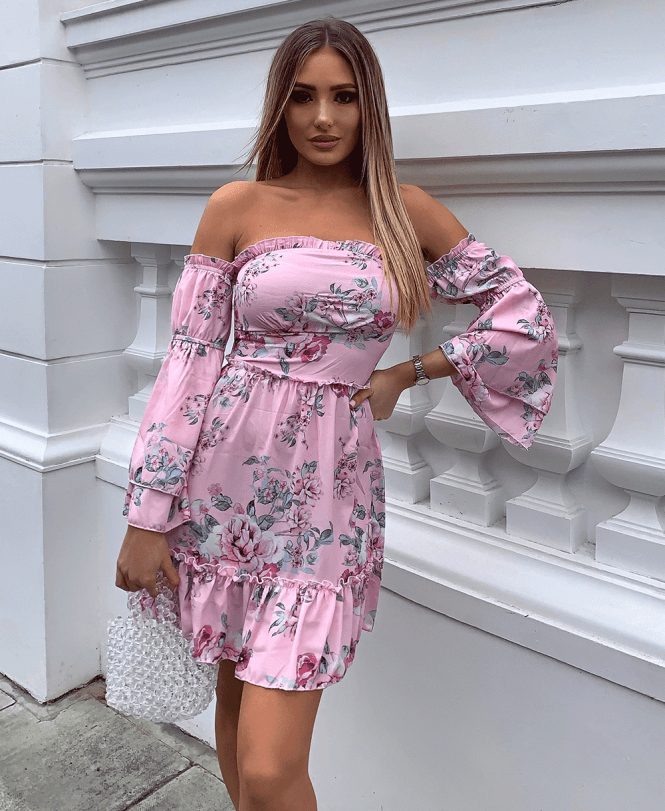 Floral Frill Detail Bardot Mini Dress