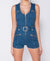 Denim Zip Front Self Belt Sleeveless Jumpsuits