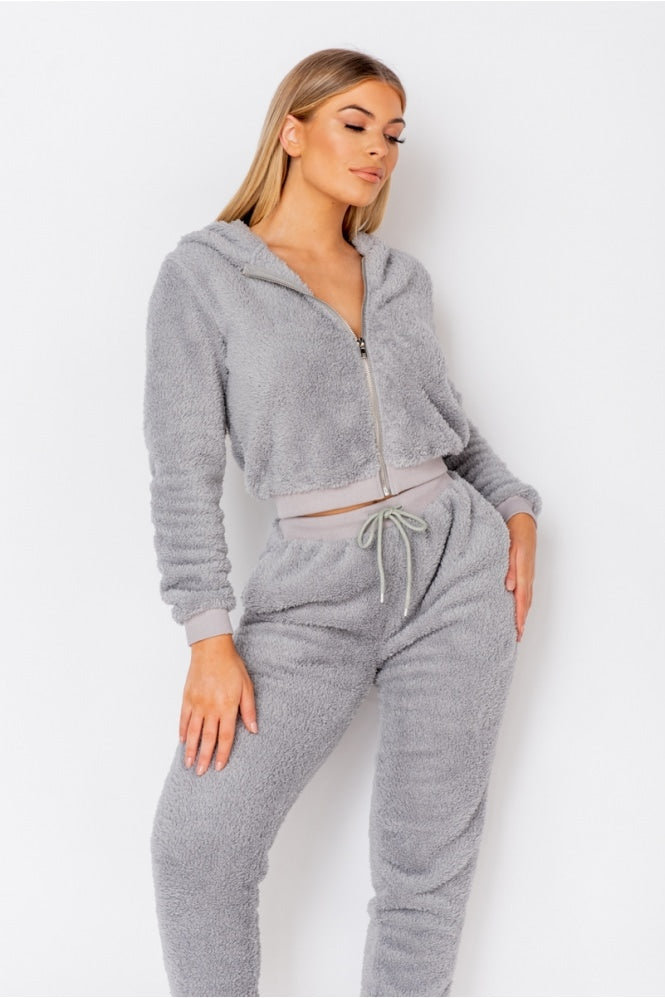Teddy Cropped Top Jogger Lounge Set