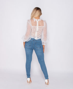Lizzy Sweetheart Neck Sheer Panel Top