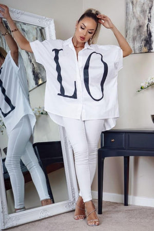 Love Print Loose Fit Short Sleeve Shirt