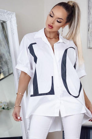 Love Print Loose Fit Short Sleeve Shirt