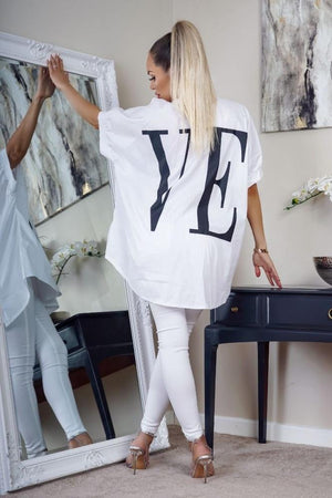 Love Print Loose Fit Short Sleeve Shirt