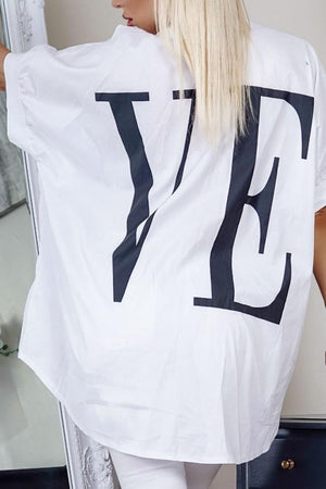 Love Print Loose Fit Short Sleeve Shirt