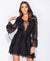 Multi Ruffle Lace Up Front Long Sleeve Mini Dress